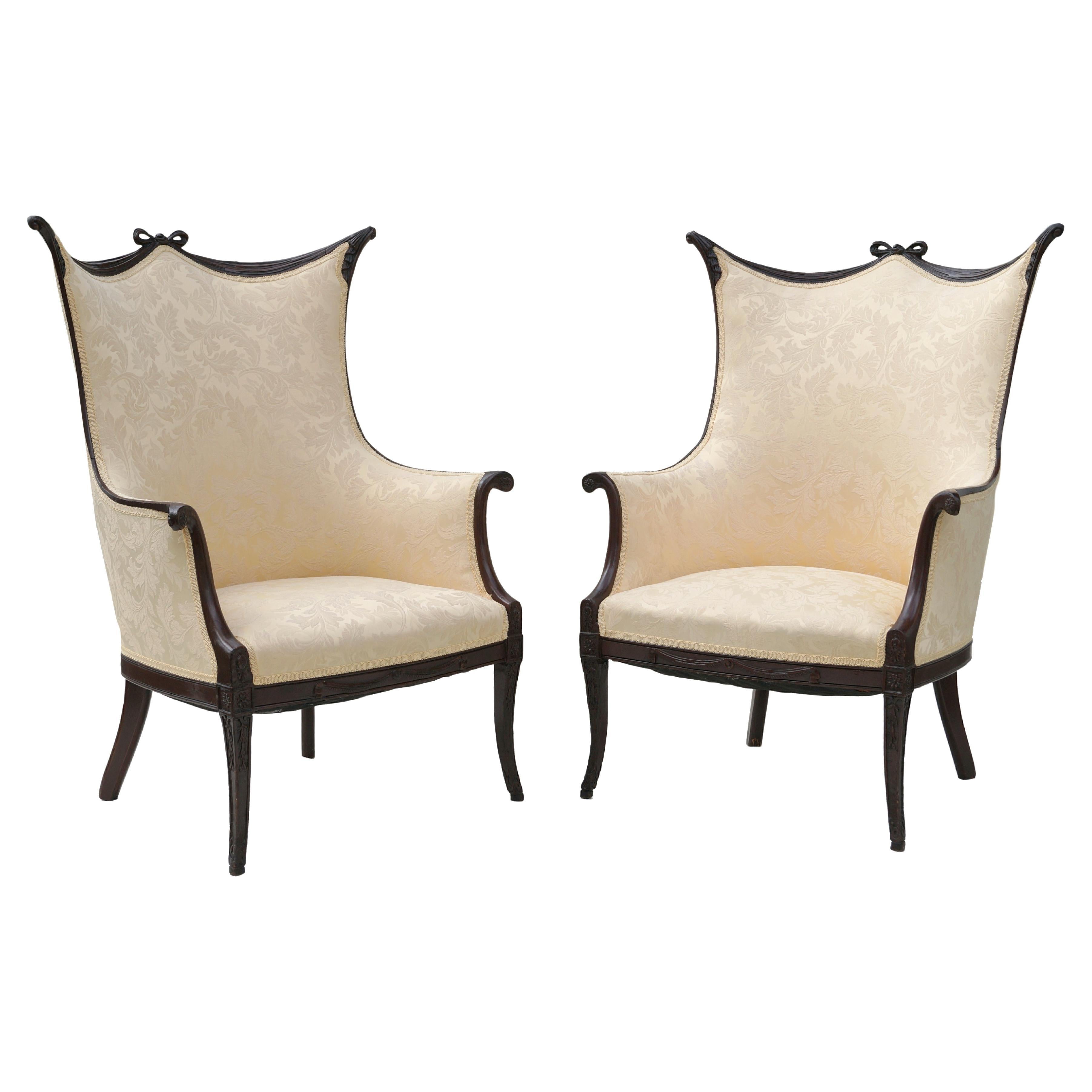 Pair Early French Carved Sculptural Lounge Chairs Neoclassical Hollywood Regency For Sale