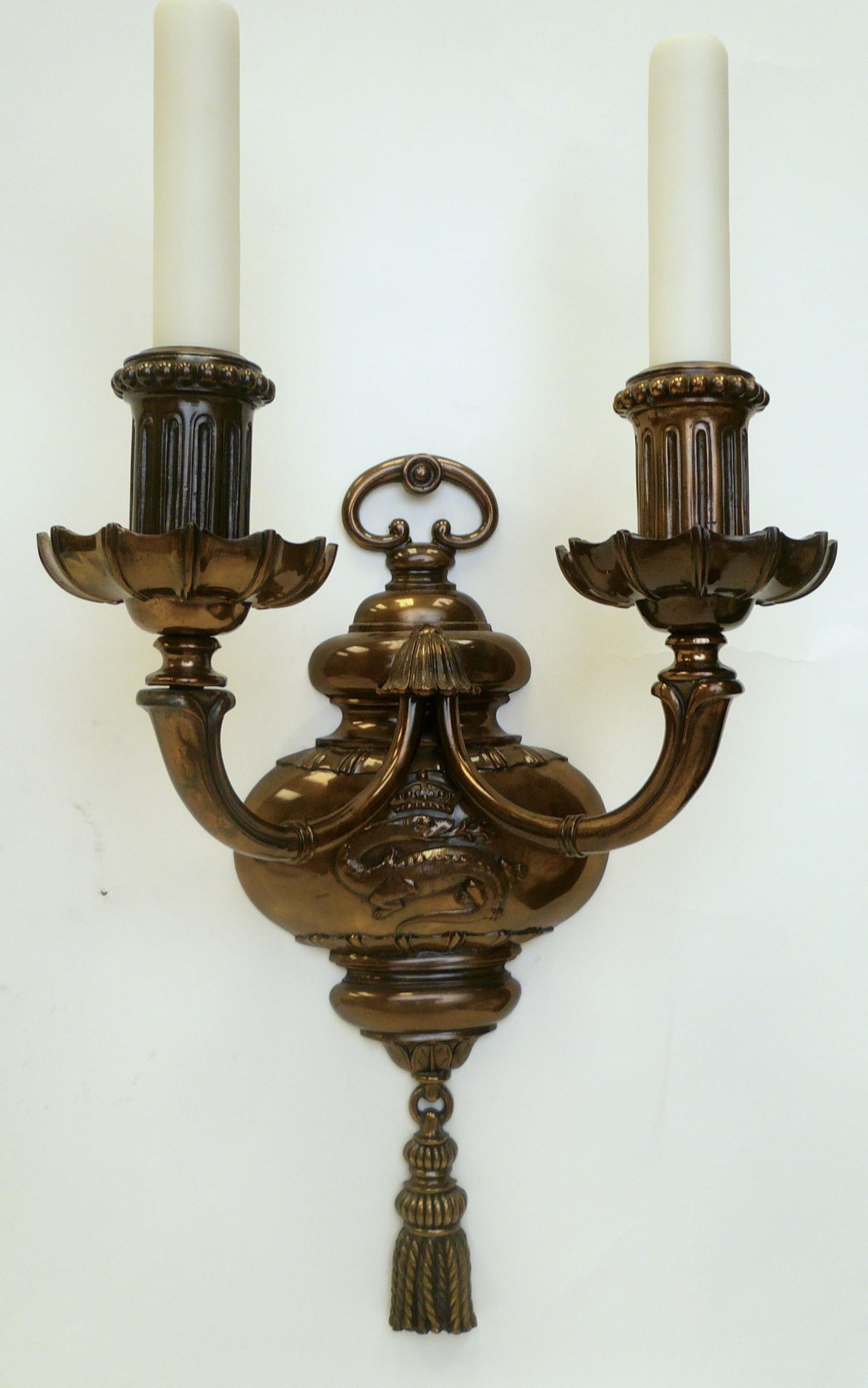 American Pair of Early Georgian Style Bronze Sconces by E.F. Caldwell For Sale