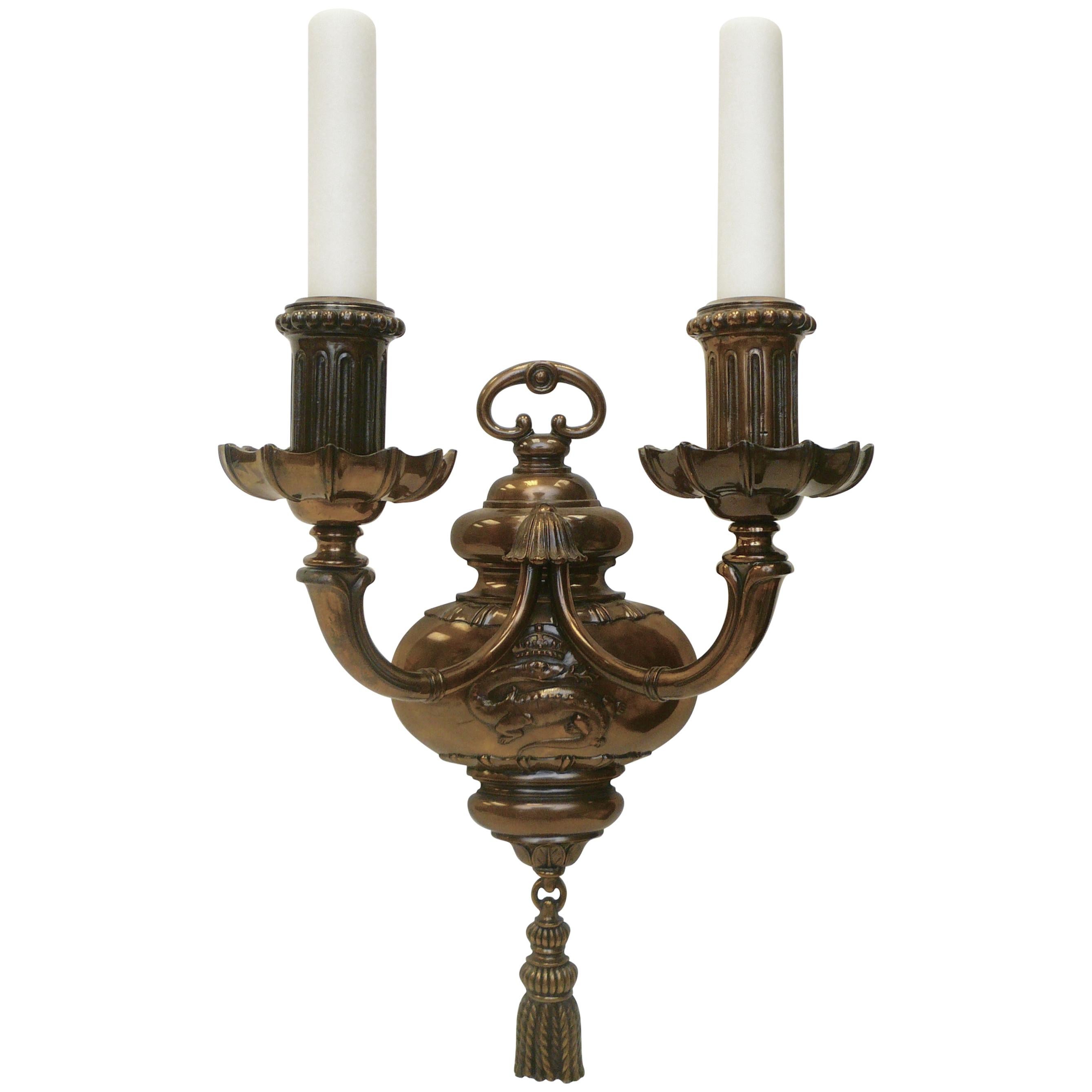 Pair of Early Georgian Style Bronze Sconces by E.F. Caldwell