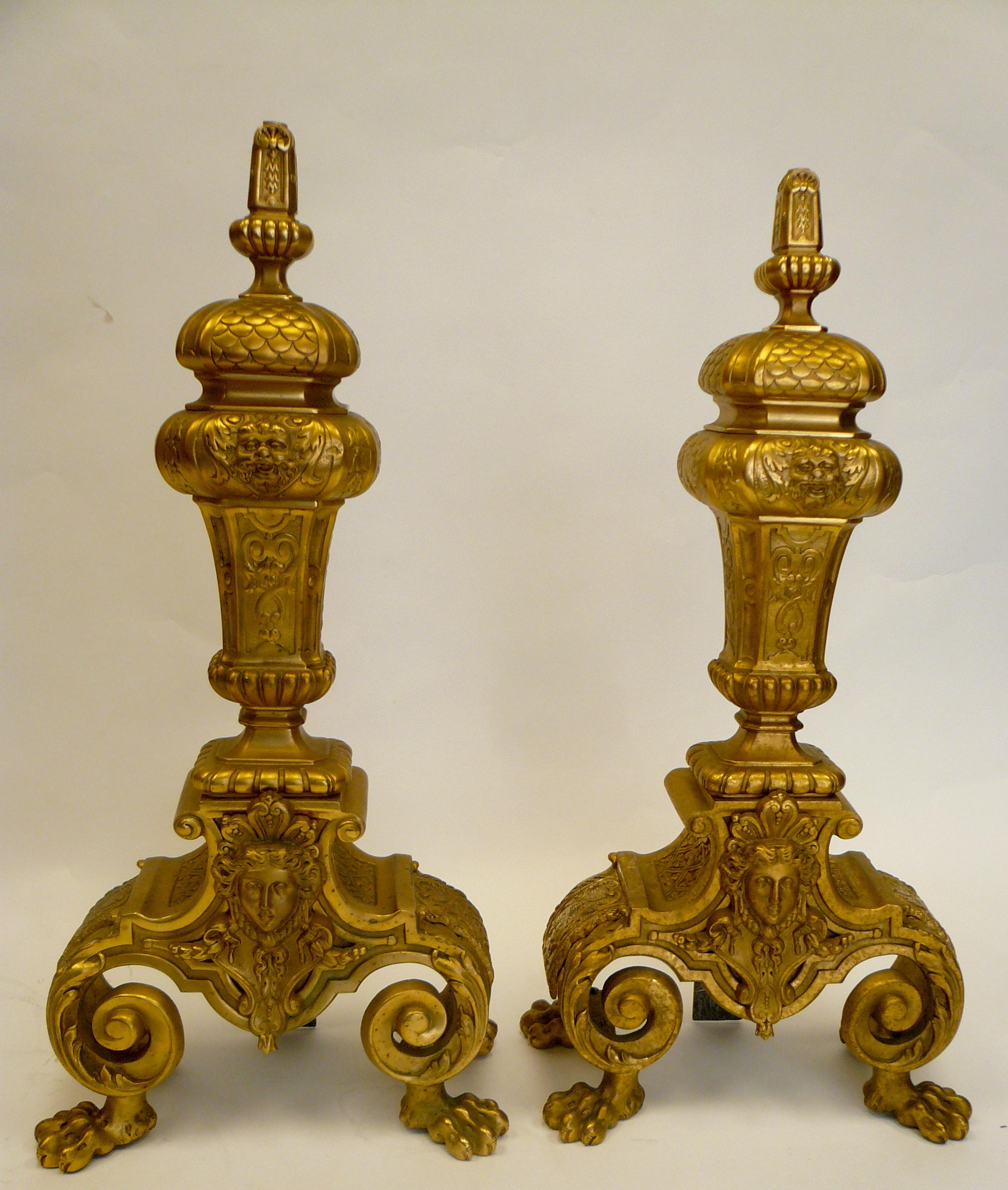 Pair of Early Georgian Style Gilt Bronze Andirons 4