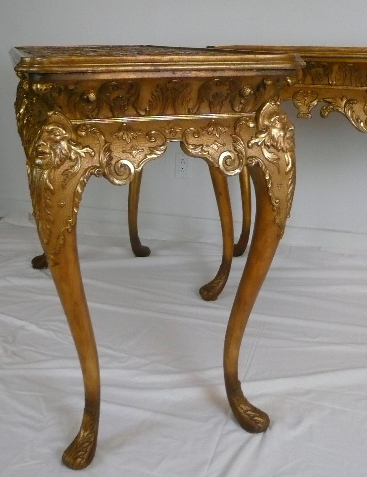 English Pair Early Georgian Style Giltwood Console Tables For Sale
