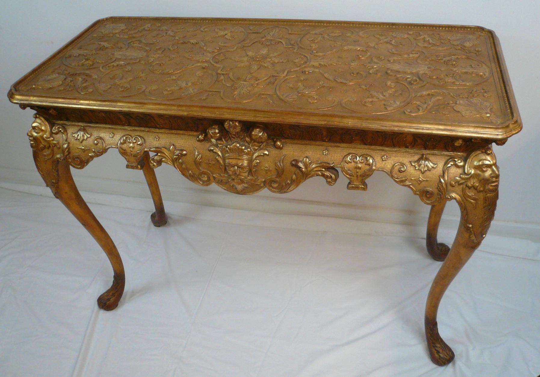 Carved Pair Early Georgian Style Giltwood Console Tables For Sale