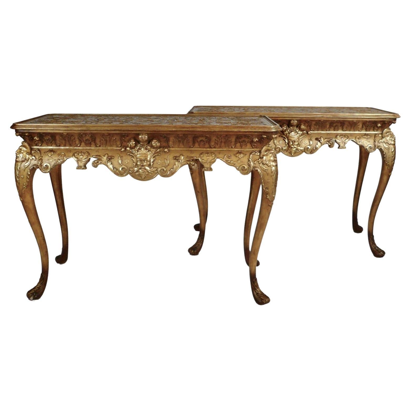 Pair Early Georgian Style Giltwood Console Tables For Sale