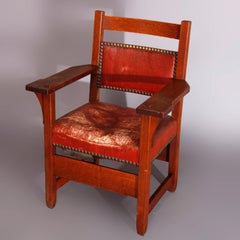 Pair of Early Gustav Stickley Arts & Crafts Mission Oak Fireside Armchairs