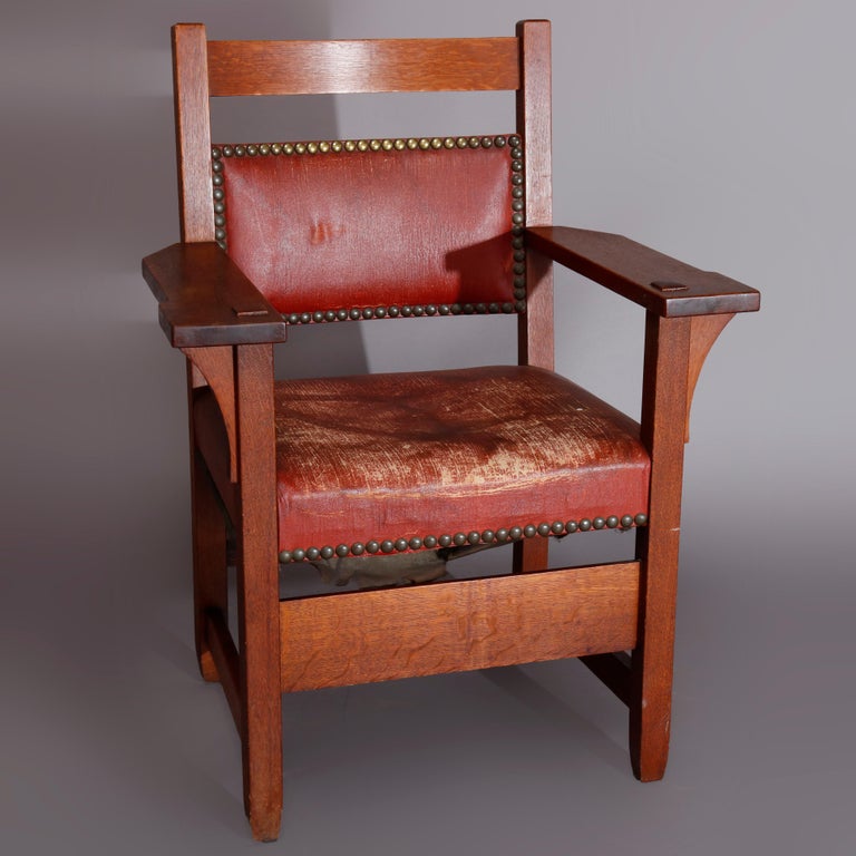 Pair of Early Gustav Stickley Arts and Crafts Mission Oak Fireside
