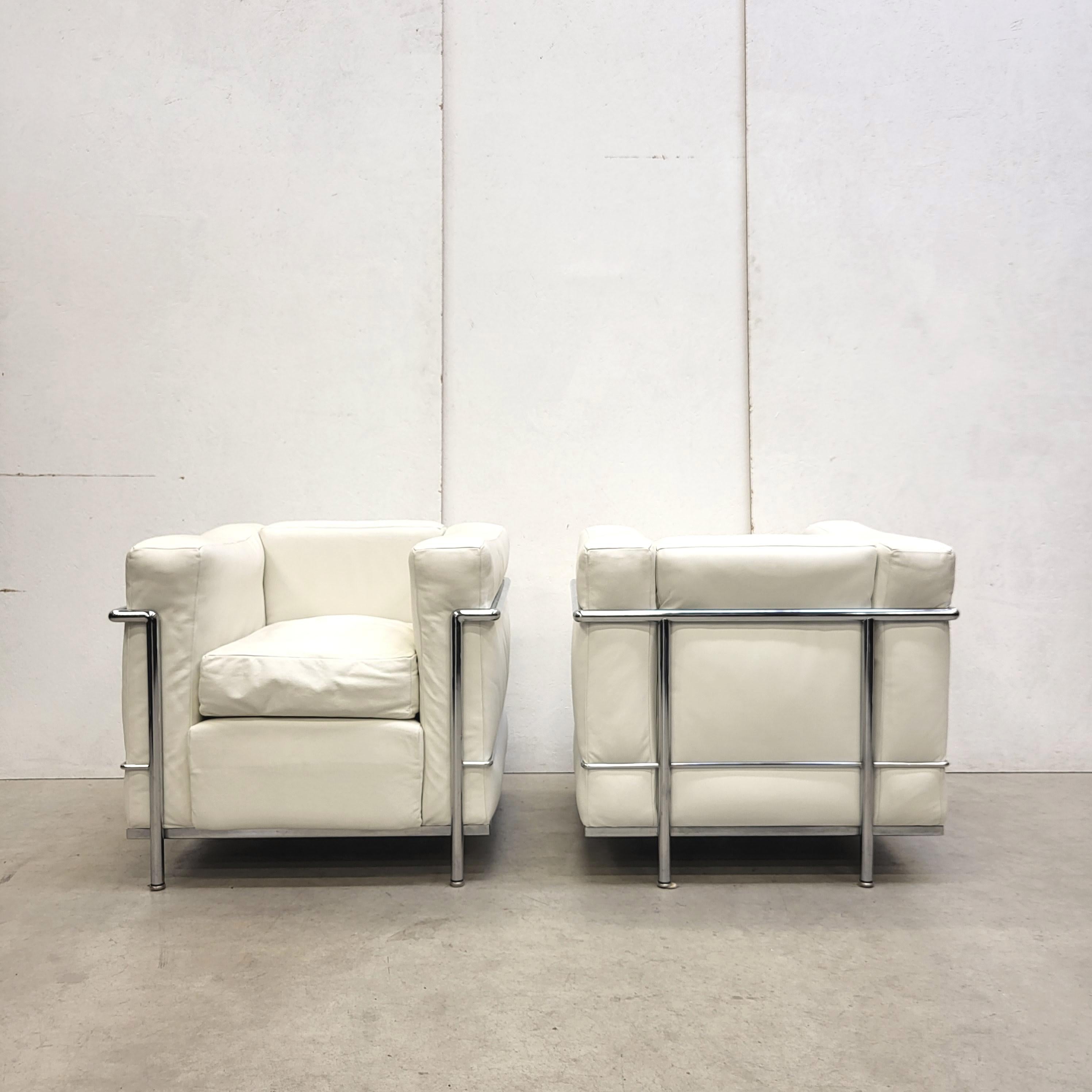 Italian Pair Early Le Corbusier LC2 Club Chair by Cassina, No 550 & 743