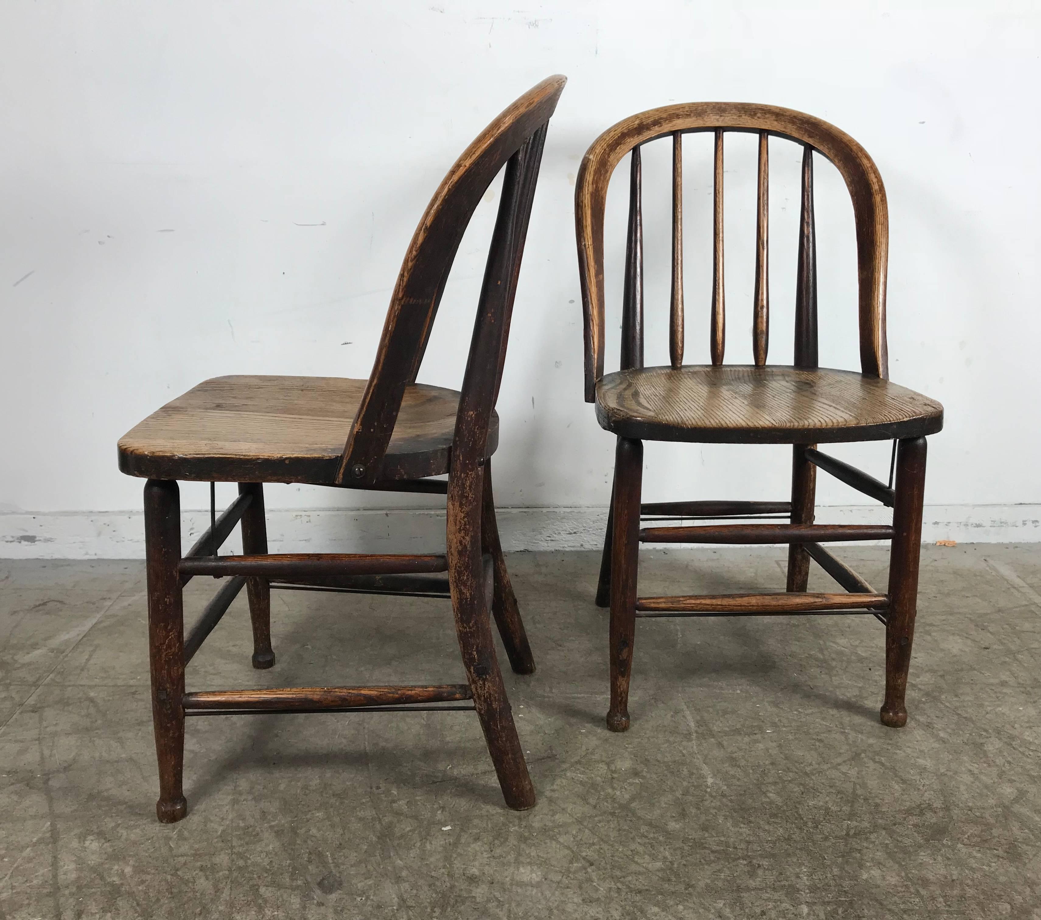 Early 20th Century Pair of Early Oak Antique Industrial Side Chairs by Heywood Wakefield