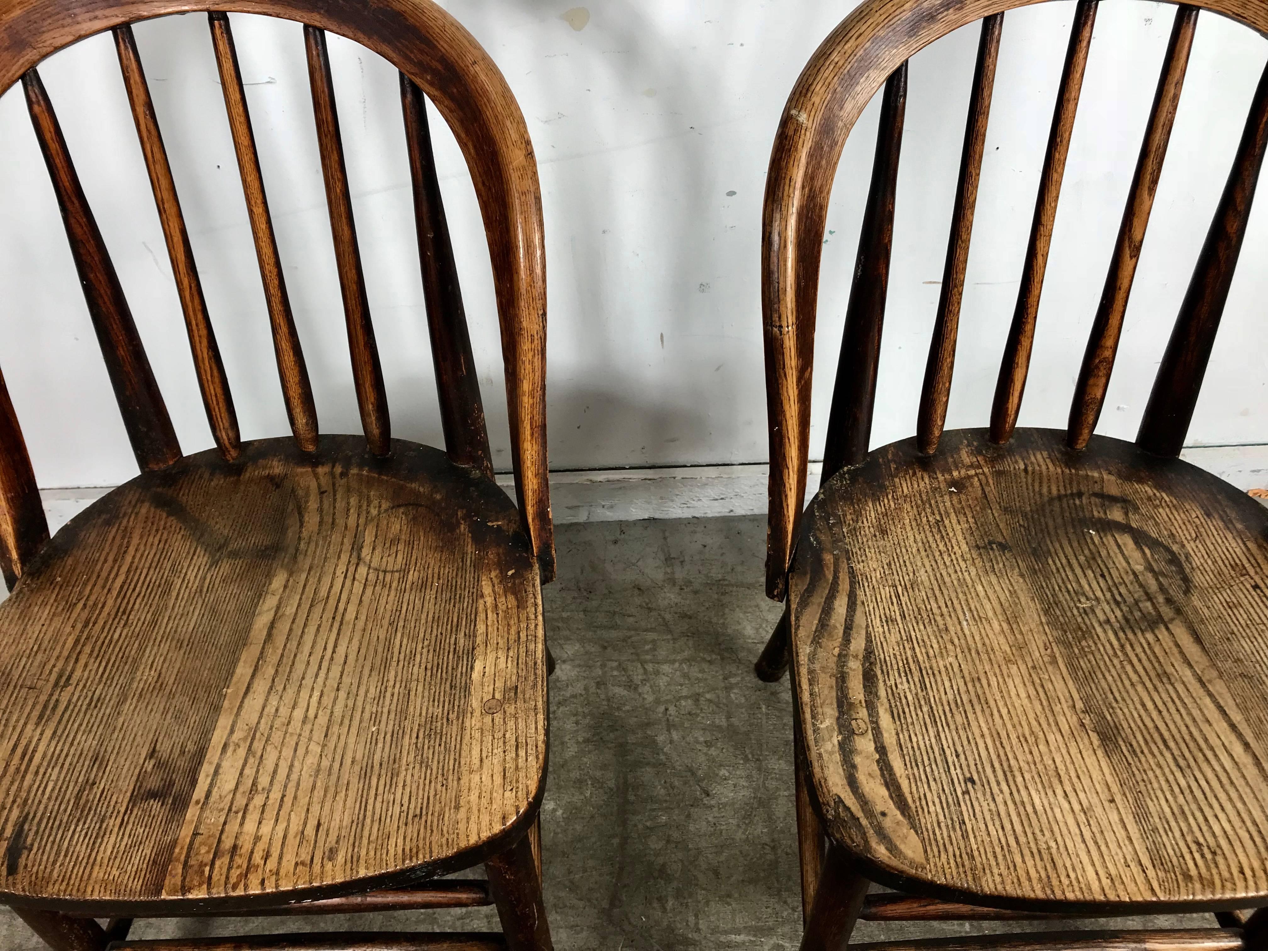 Pair of Early Oak Antique Industrial Side Chairs by Heywood Wakefield 2