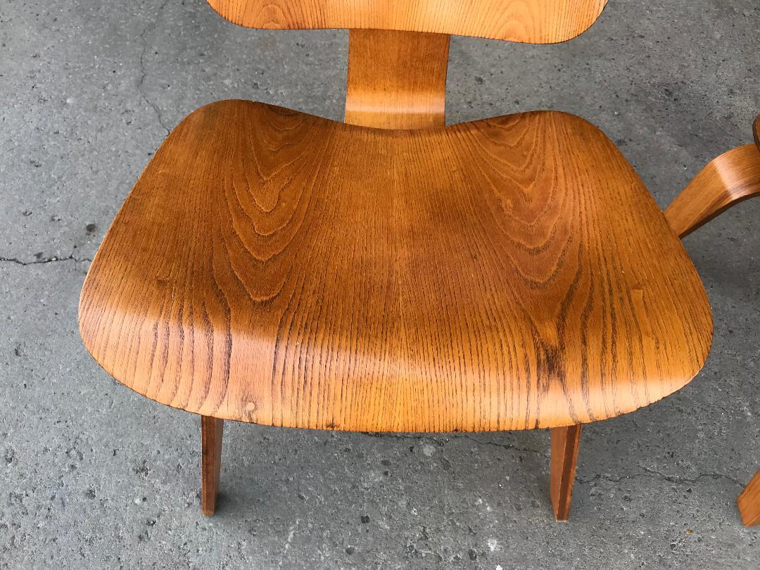 Mid-Century Modern Pair of Early Production Eames L C W's, 5-2-5- Screw Configuration