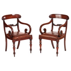 Pair Early Victorian Mahogany Elbow Chairs