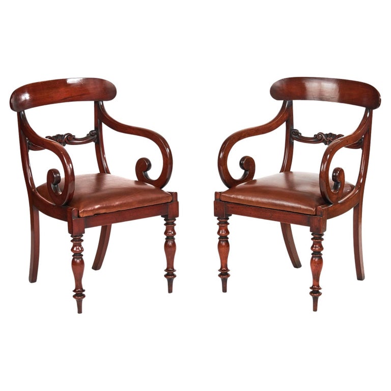 Pair Early Victorian Mahogany Elbow Chairs For Sale at 1stDibs