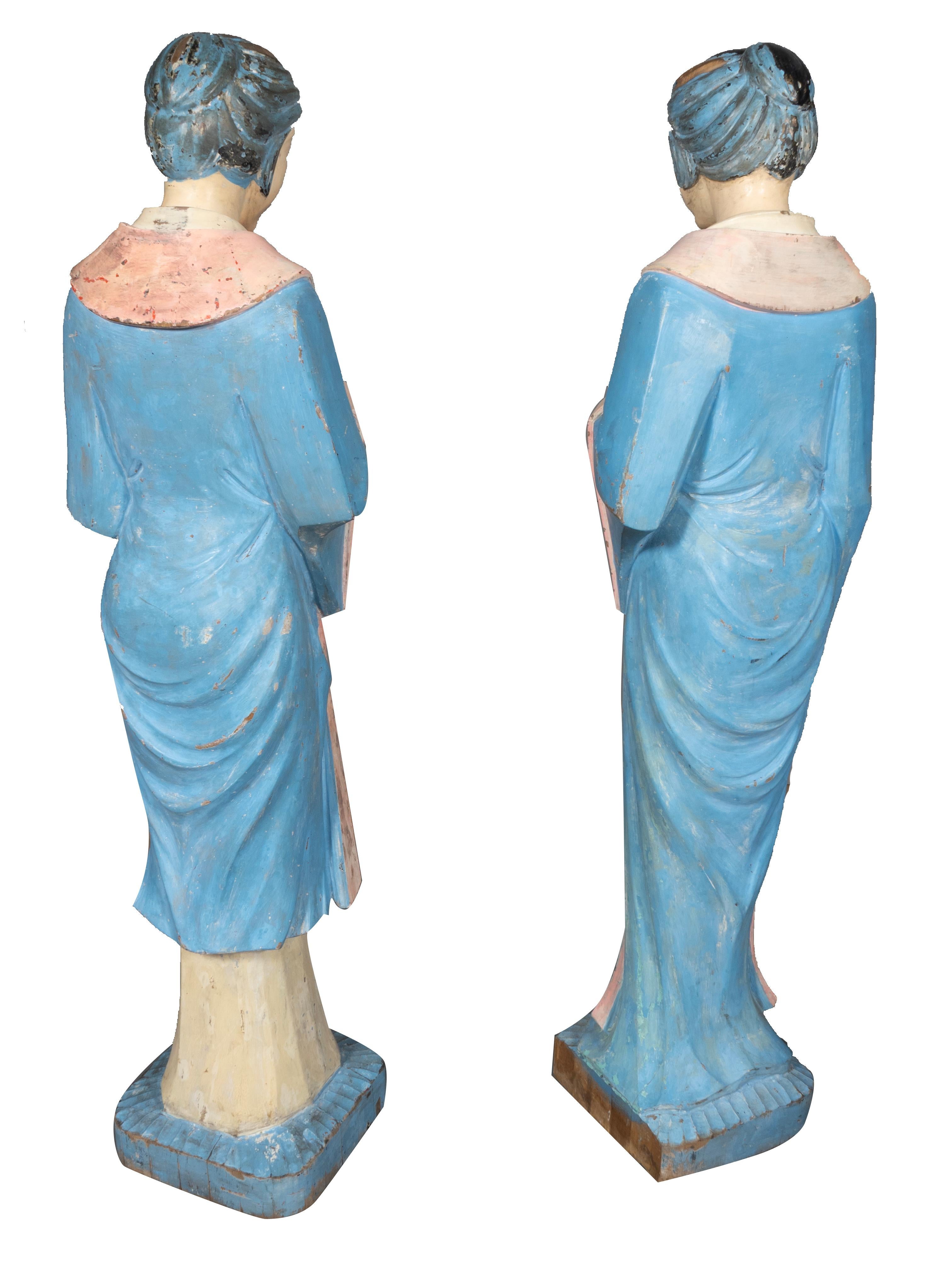 Pair East Asian Standing Figures Of Woman Possibly Geisha For Sale 6