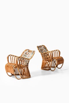 Pair Easy Chairs in Cane, Fabric & Rattan by Tove & Edvard Kindt-Larsen, 1930s