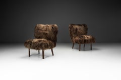 Pair Easy Chairs in Sheepskin in the manner of Erik Bertil Karlén, Sweden 1940s