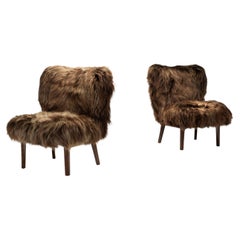 Pair Easy Chairs in Sheepskin in the manner of Erik Bertil Karlén, Sweden 1940s