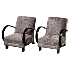 Pair of Ebonised Jindrich Halabala Chairs with New Upholstery