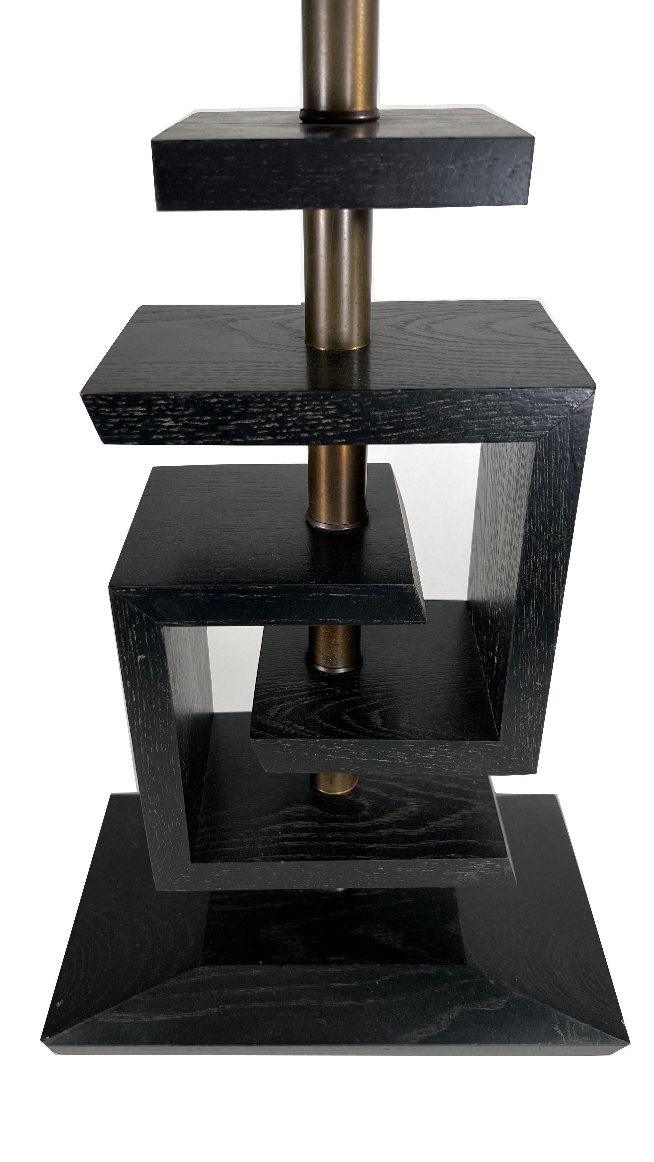 Mid-Century Modern Pair Ebonised Wood and Brass Table Lamps, James Mont