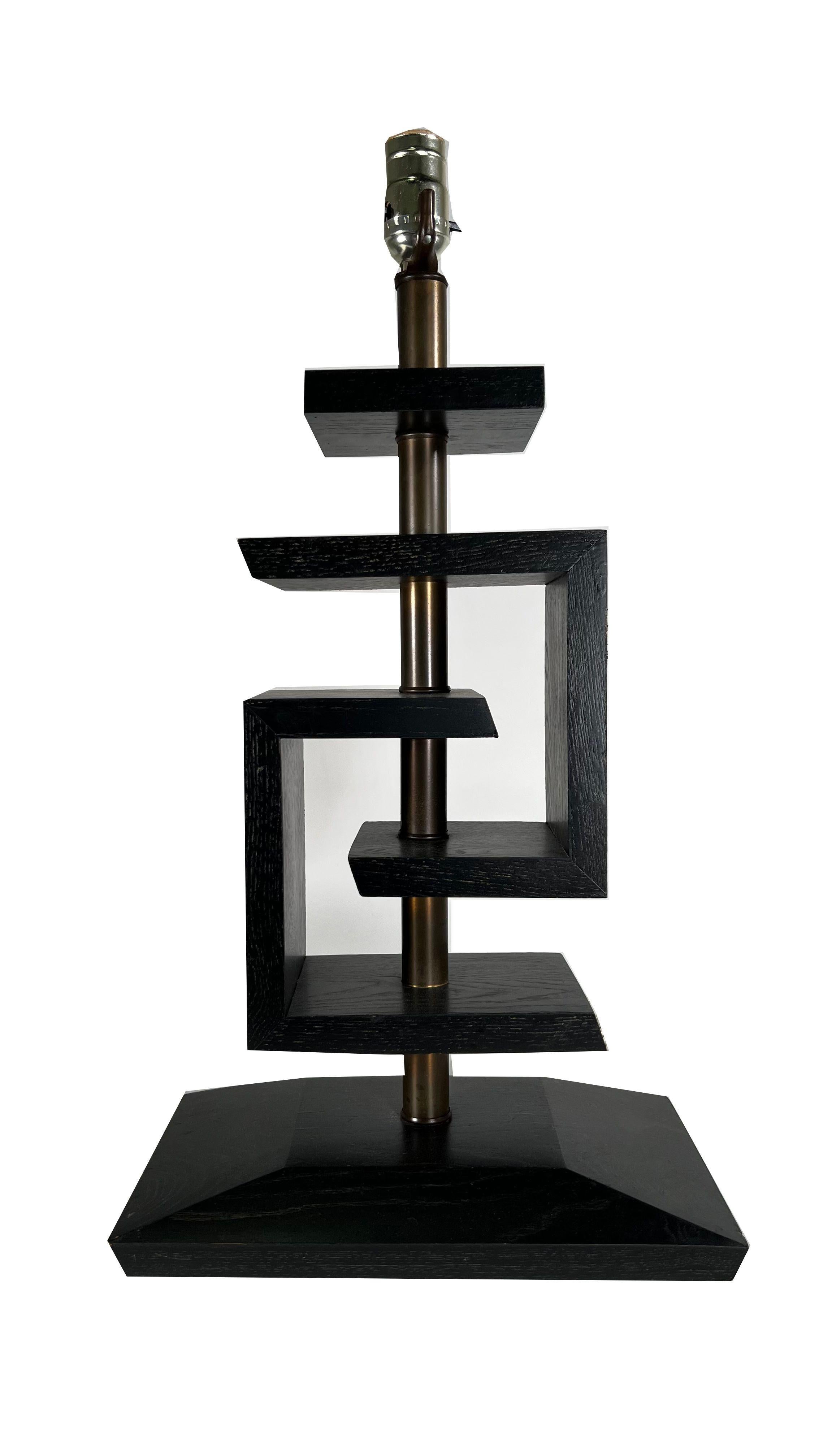 Pair Ebonised Wood and Brass Table Lamps, James Mont	 1