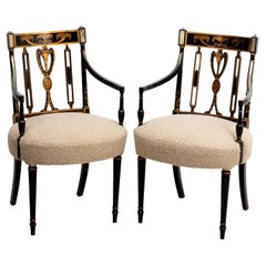 Antique Pair Ebonized and Gold Regency Style Chairs