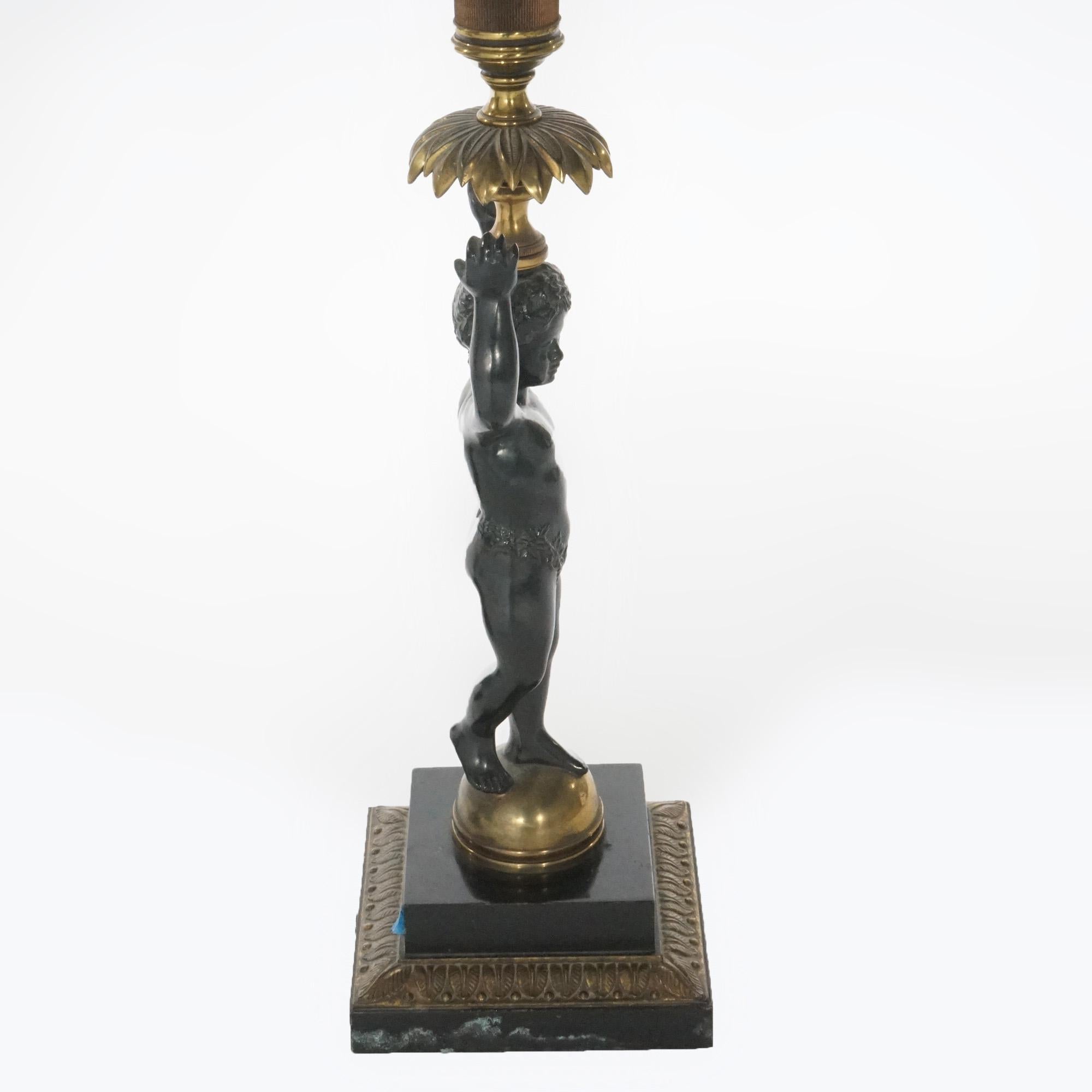 Pair Ebonized Bronze Figural Cherub Torchiere Banquet Lamps, 20th C 6