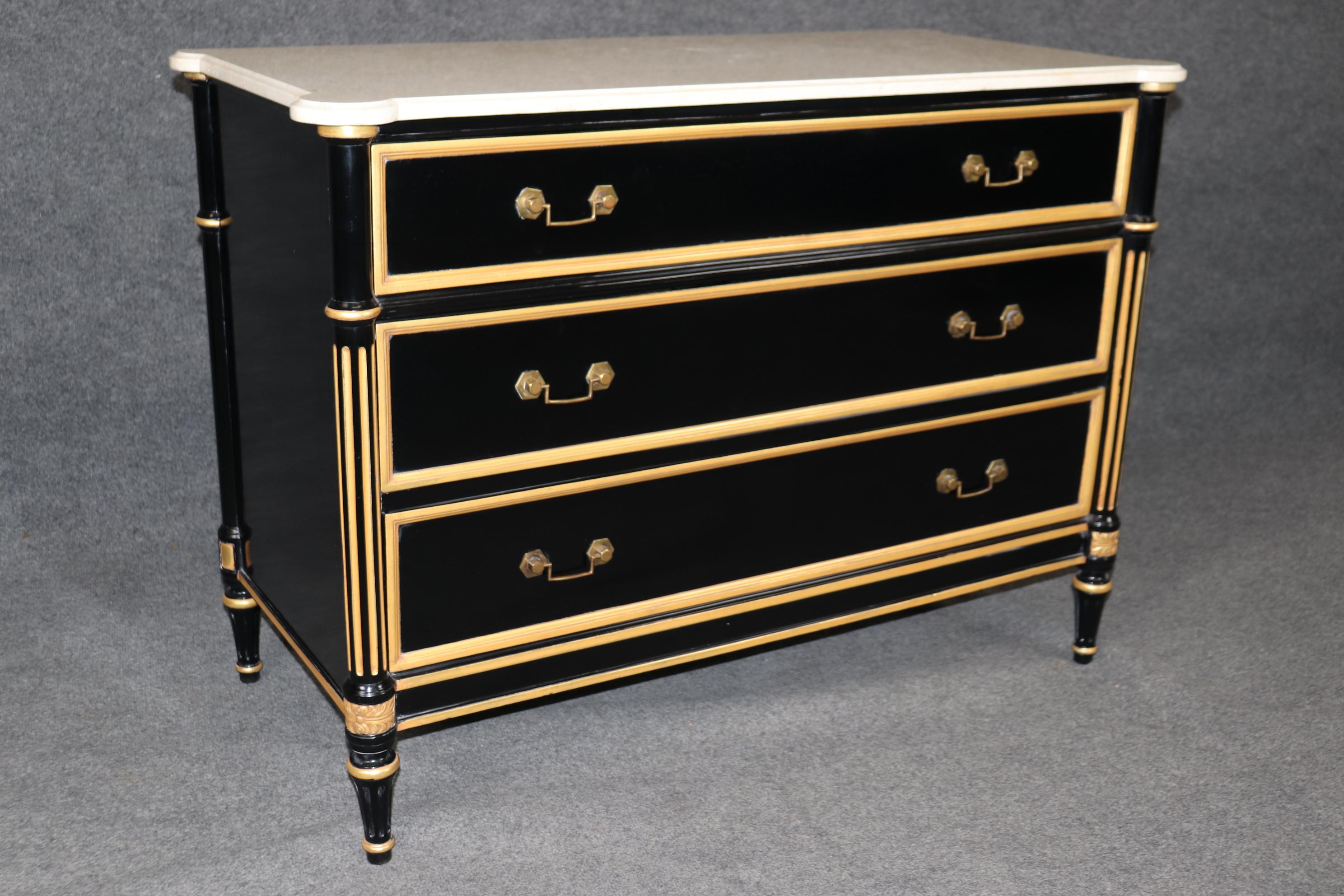 This is a gorgeous pair of ebonized Louis XVI or Directoire commodes. Perfect for a foyer, a dining room, even a living room. The commodes are designed in the Maison Jansen style and are not old so expect them to be in very good condition with no