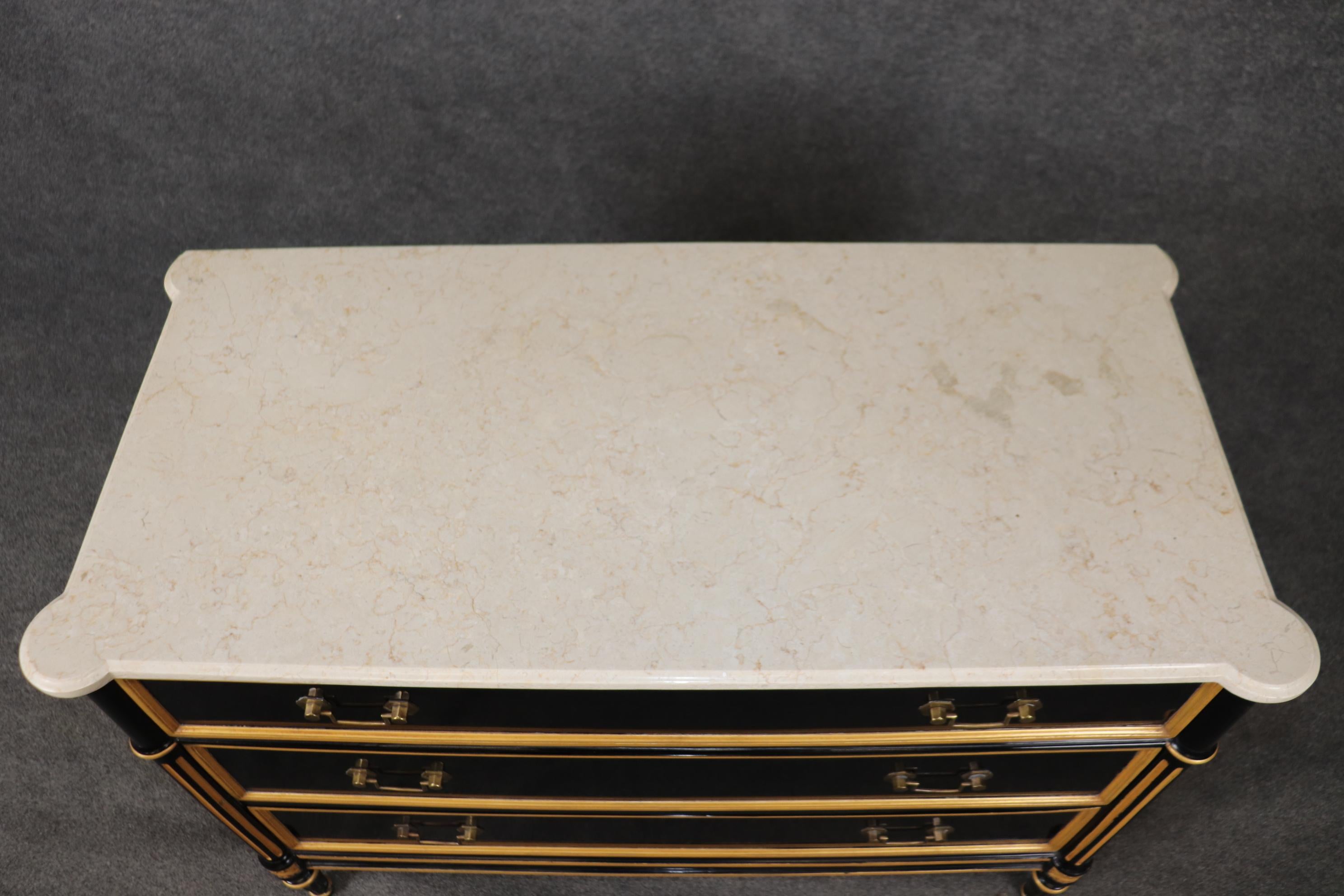 Brass Pair Ebonized Directoire Style Maison Jansen Style Marble Top Gilded Commodes