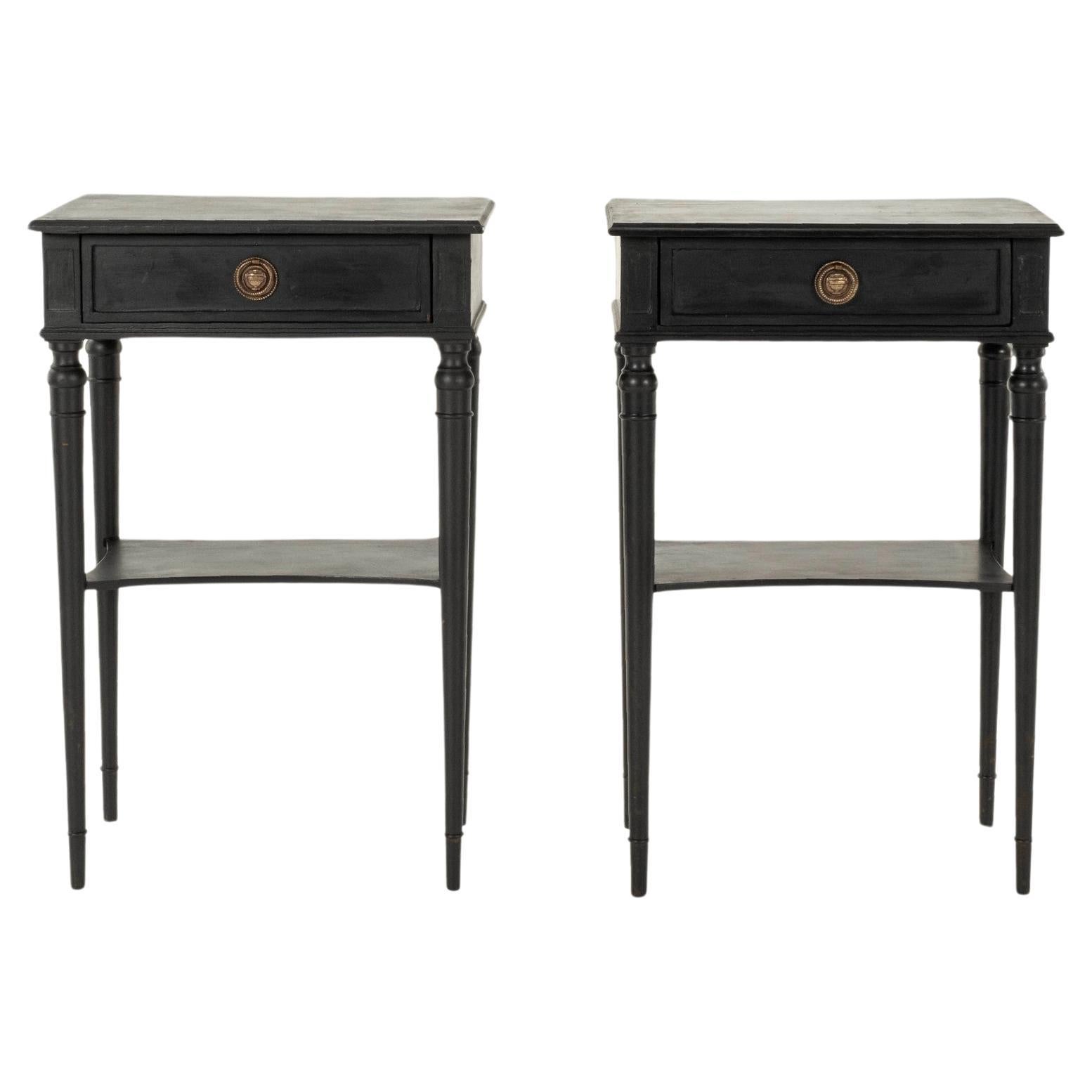 Pair Ebonized Directoire Style Nightstands