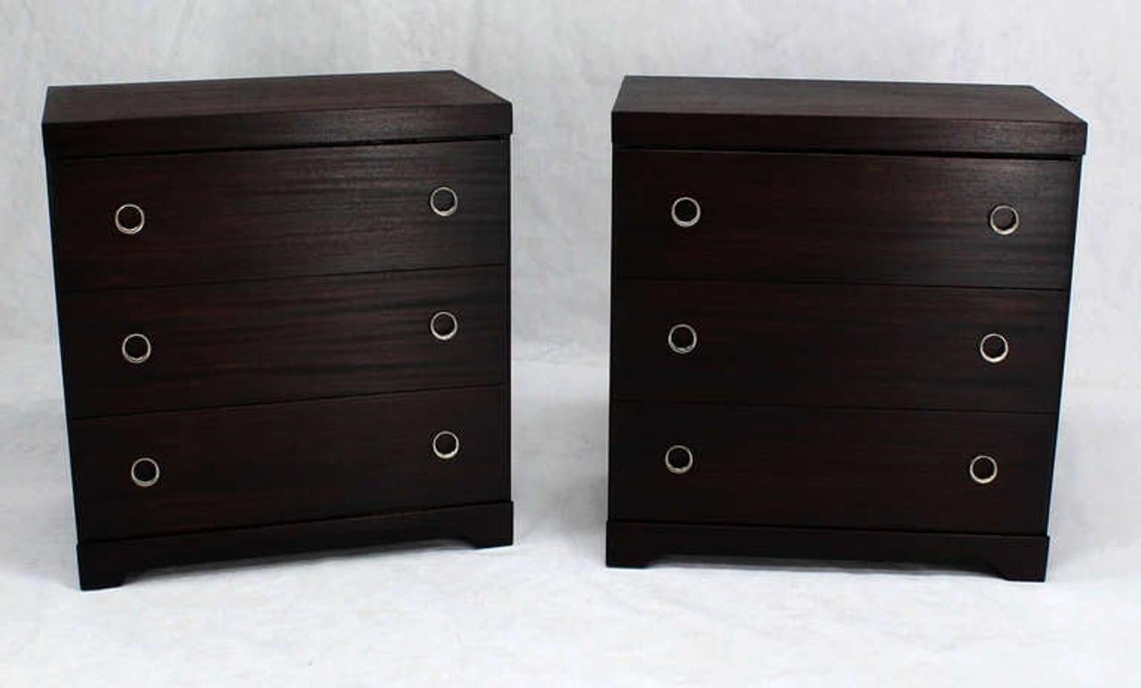 Mid-Century Modern Pair Ebonized Mahogany Mid Century Modern Deco Style Bachelor Chest Dresser MINT For Sale