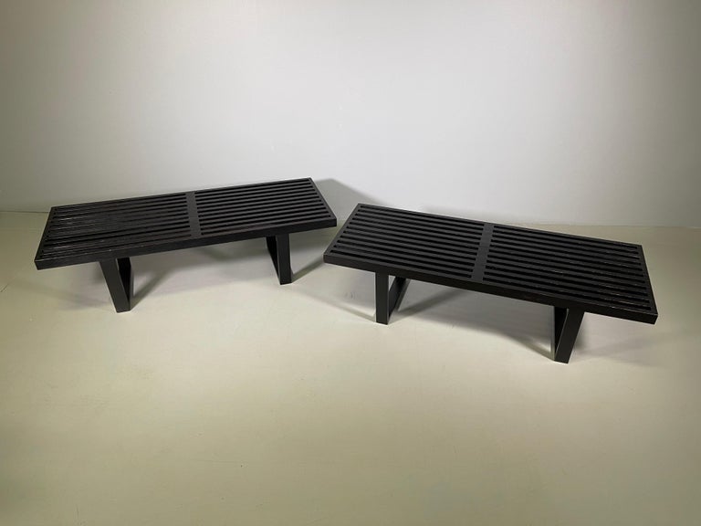 Mid-Century Modern Pair of Ebonized Slat Bench by George Nelson for Herman Miller