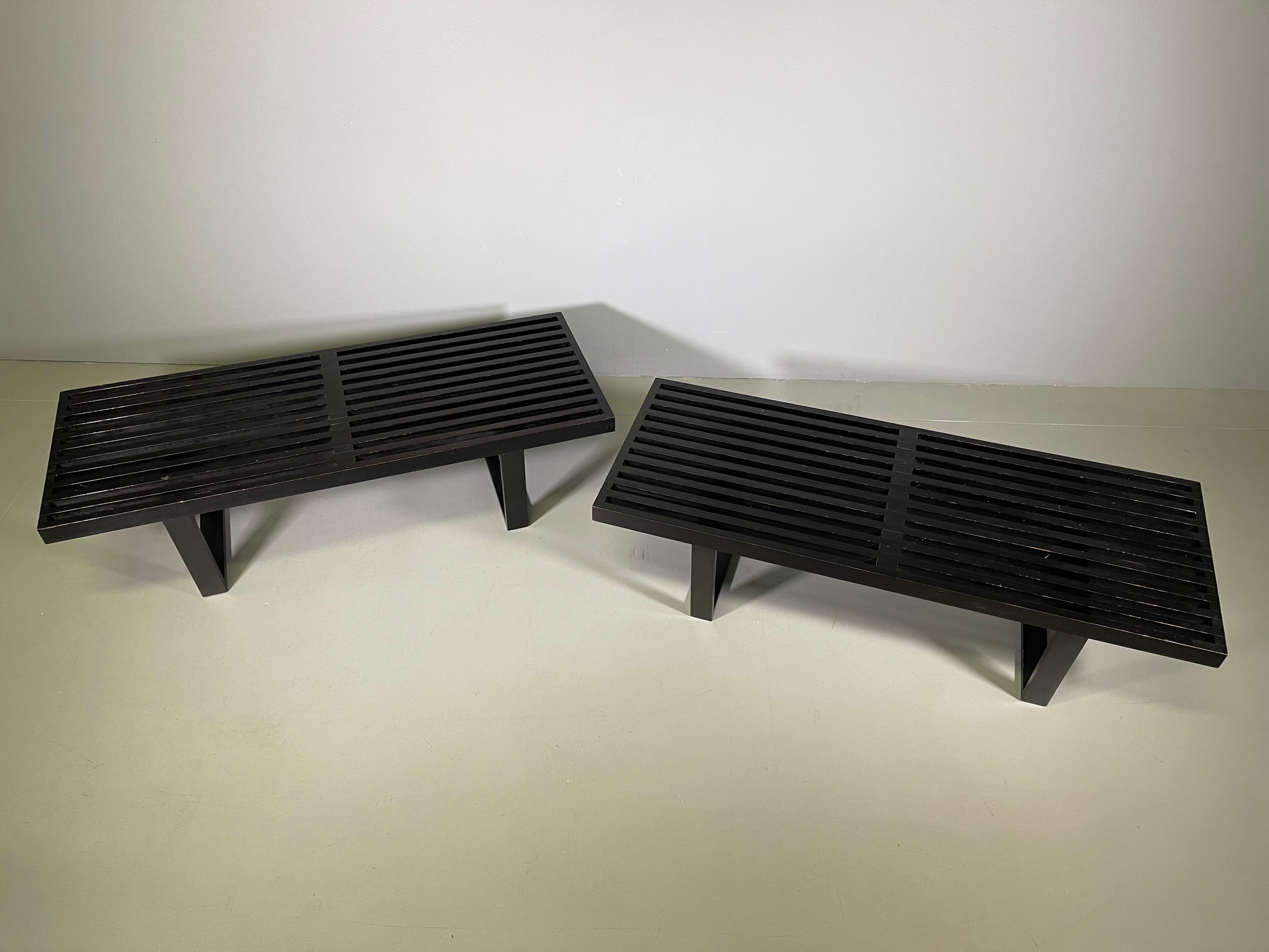 American Pair of Ebonized Slat Bench by George Nelson for Herman Miller