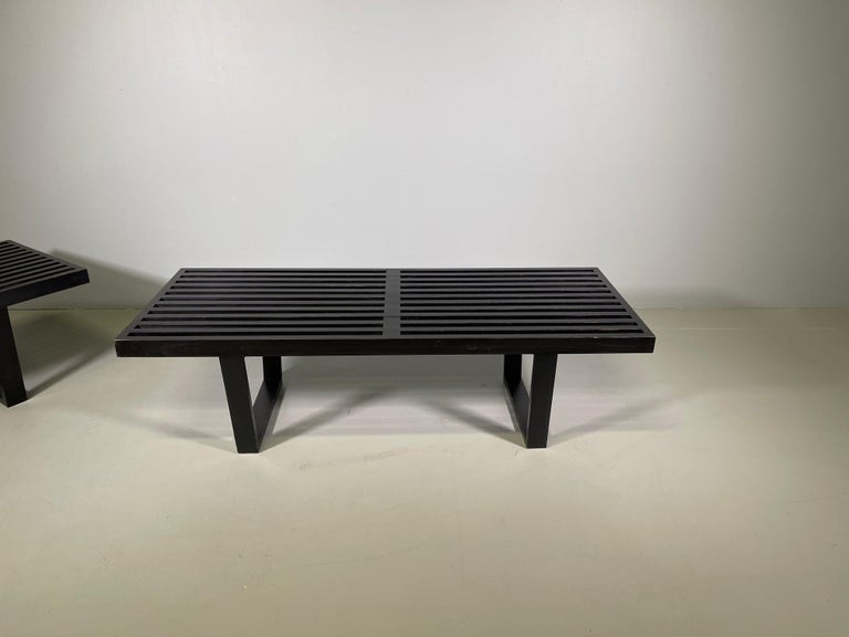 Wood Pair of Ebonized Slat Bench by George Nelson for Herman Miller