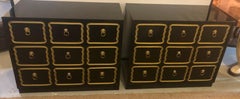 Pair of Ebony Dorothy Draper Espana Bachelor Chests, Nightstands or Commodes
