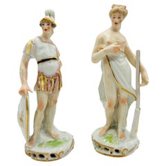 Vintage Pair, Edme Samson Porcelain Figure Models of Mars & Venus After Meissen