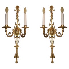 Pair Edward Caldwell Antique Georgian Robert Adam Style Gilt Bronze Sconces