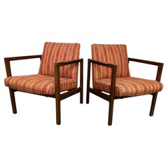 Pair Edward Wormley for Dunbar Lounge Chairs Model 406, with Cube Ottoman