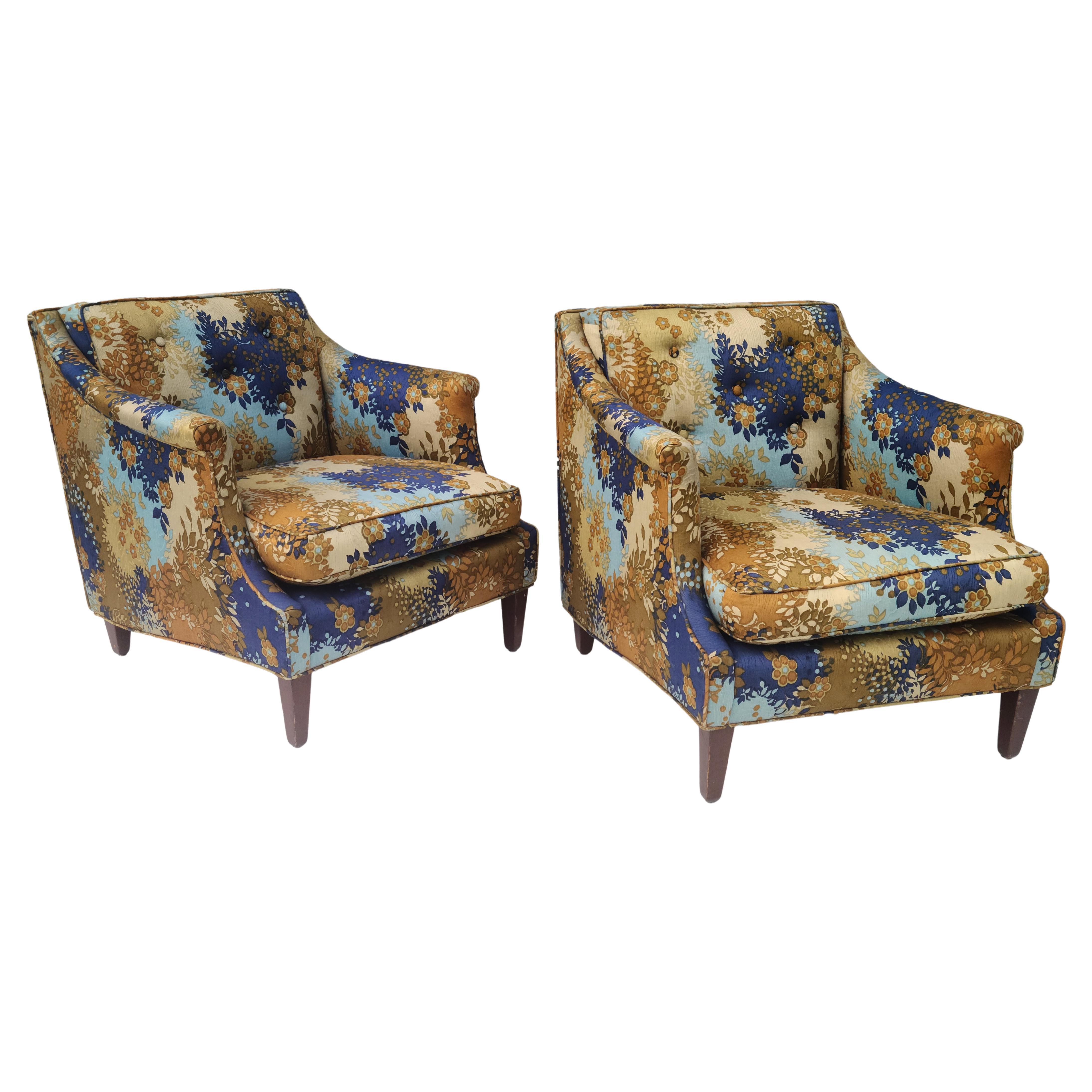 Pair Edward Wormley for Dunbar Lounge Chairs Rare Form For Sale 1