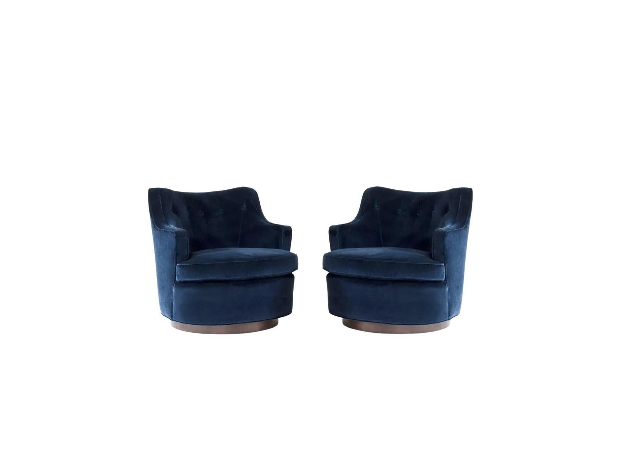 Mid-Century Modern Pair Edward Wormley for Dunbar Swivel Chairs in Blue