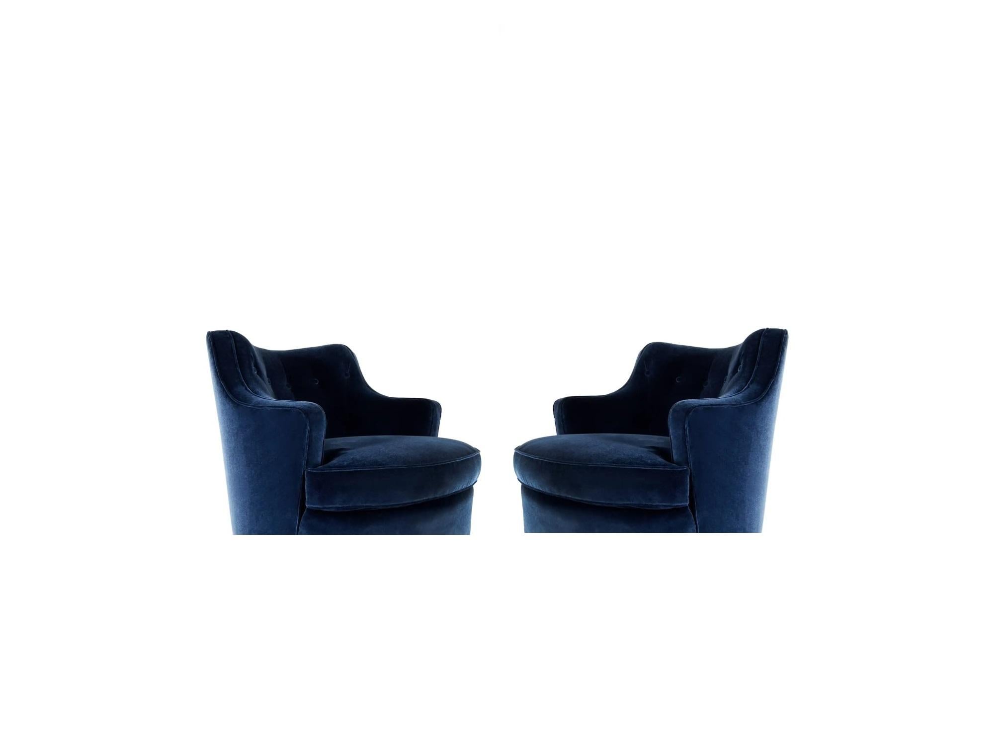 American Pair Edward Wormley for Dunbar Swivel Chairs in Blue