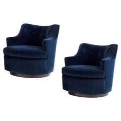 Ein Paar drehbare Stühle in Blau von Edward Wormley für Dunbar