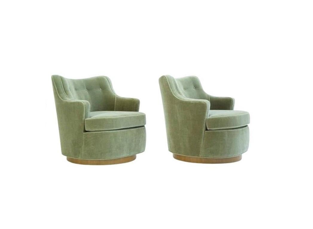 Mid-20th Century Pair Edward Wormley for Dunbar Swivel Chairs in Mohair