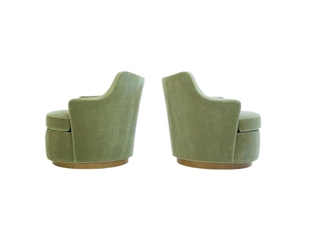 Pair Edward Wormley for Dunbar Swivel Chairs in Mohair 1