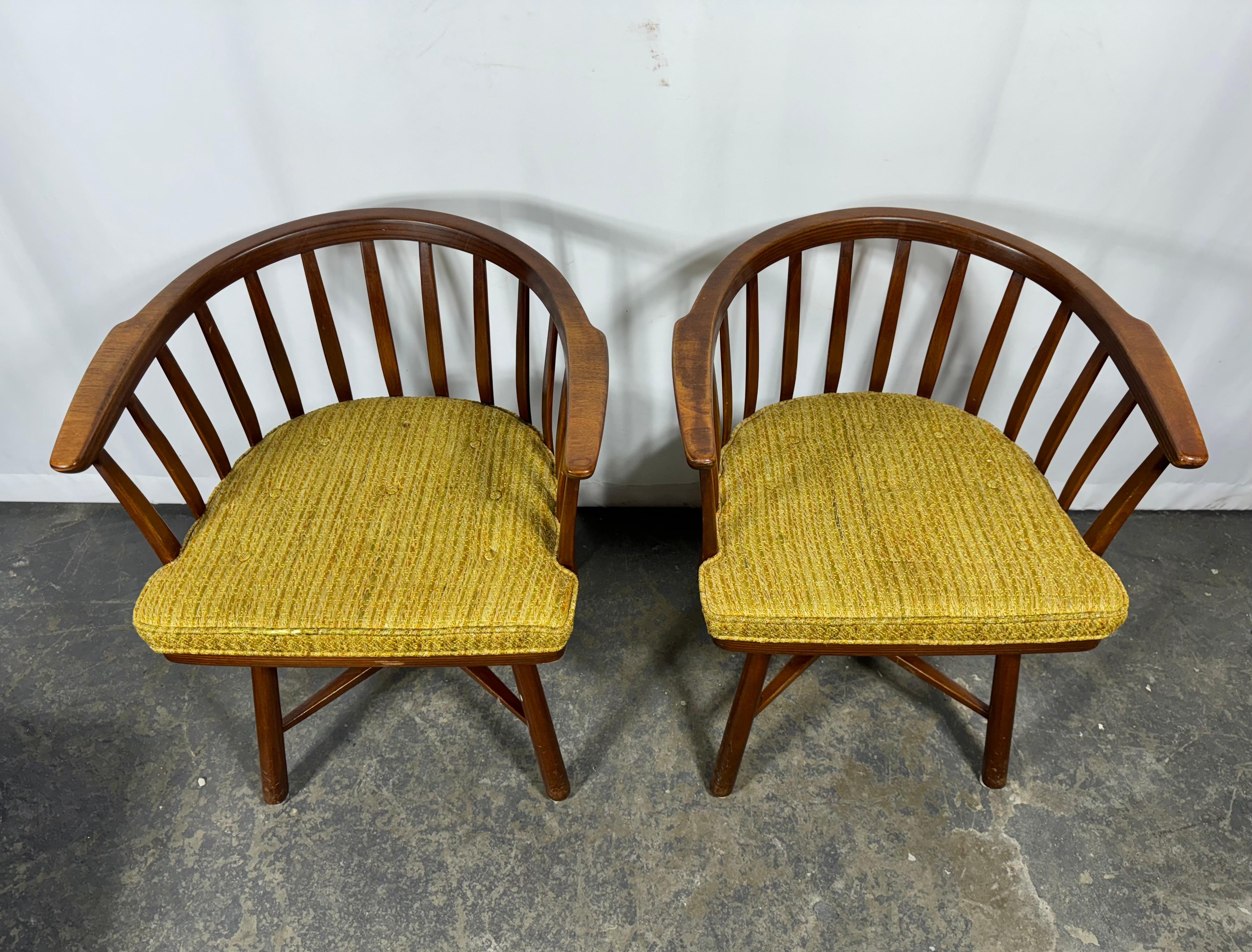 Pair Edward Wormley for Dunbar Swivel Chairs, manner of Nakashima 4
