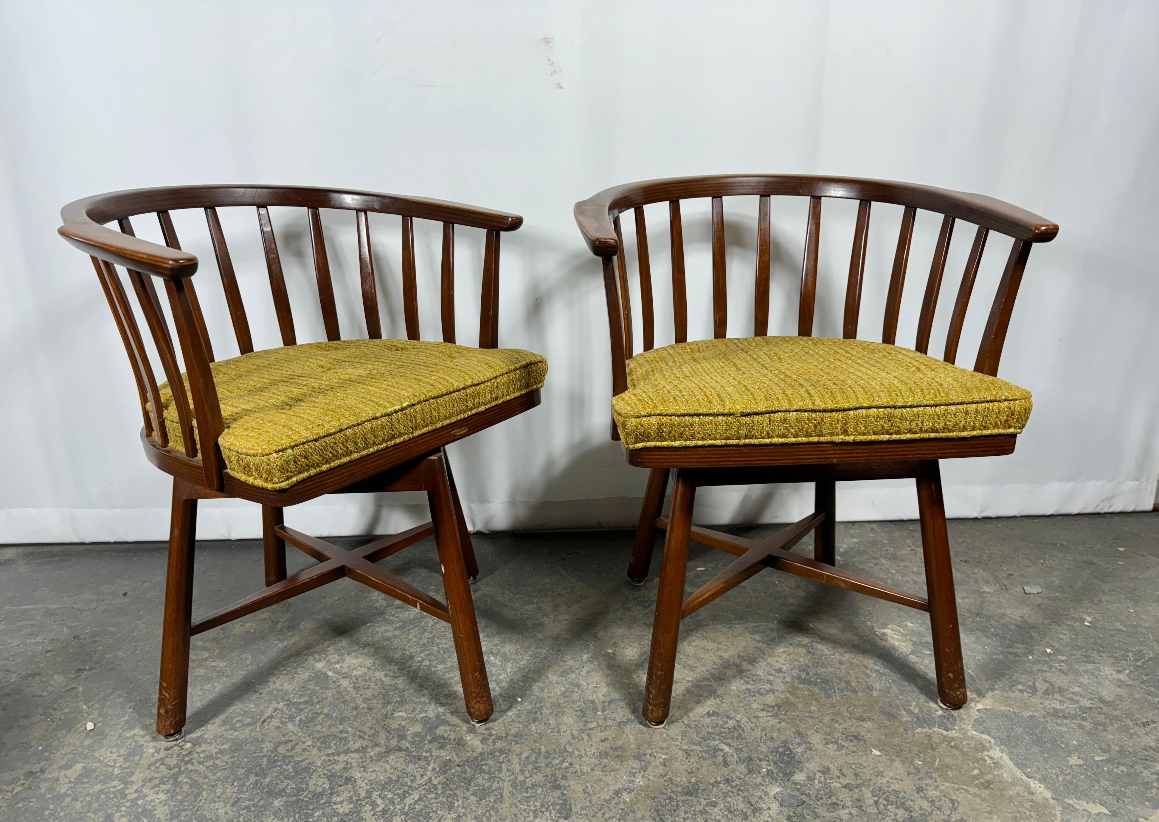 Mid-Century Modern Pair Edward Wormley for Dunbar Swivel Chairs, manner of Nakashima