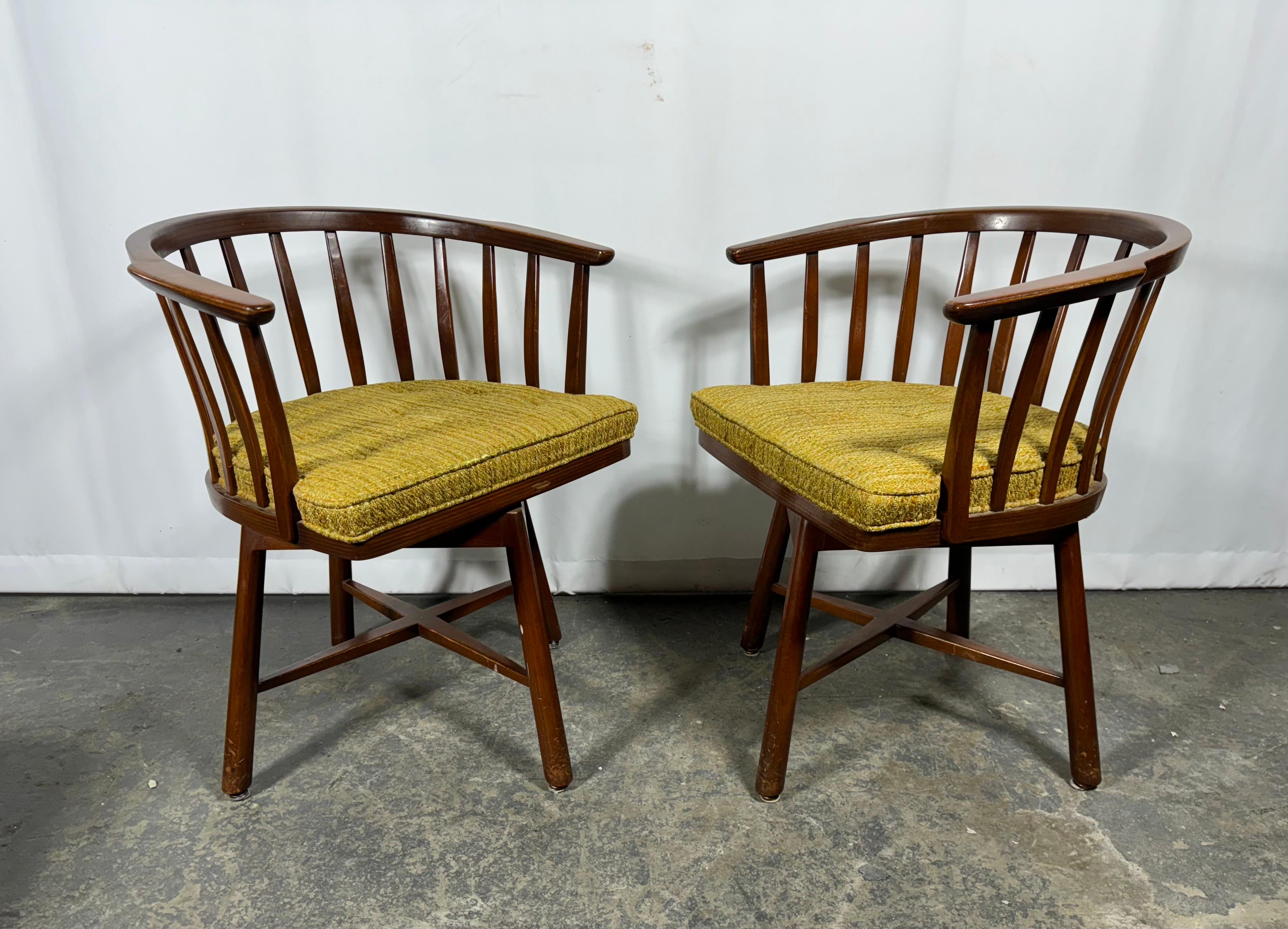 American Pair Edward Wormley for Dunbar Swivel Chairs, manner of Nakashima