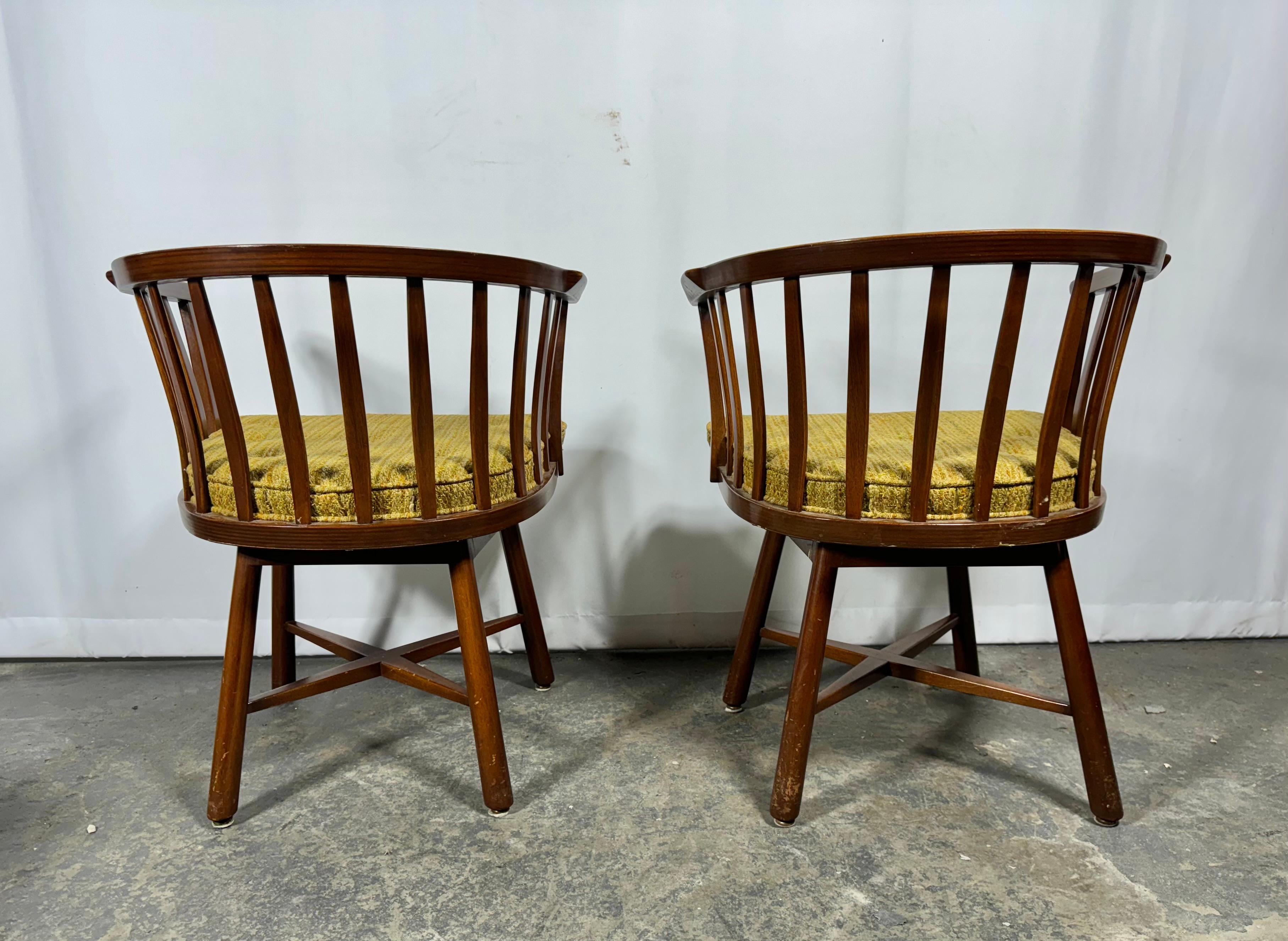 Pair Edward Wormley for Dunbar Swivel Chairs, manner of Nakashima In Good Condition In Buffalo, NY