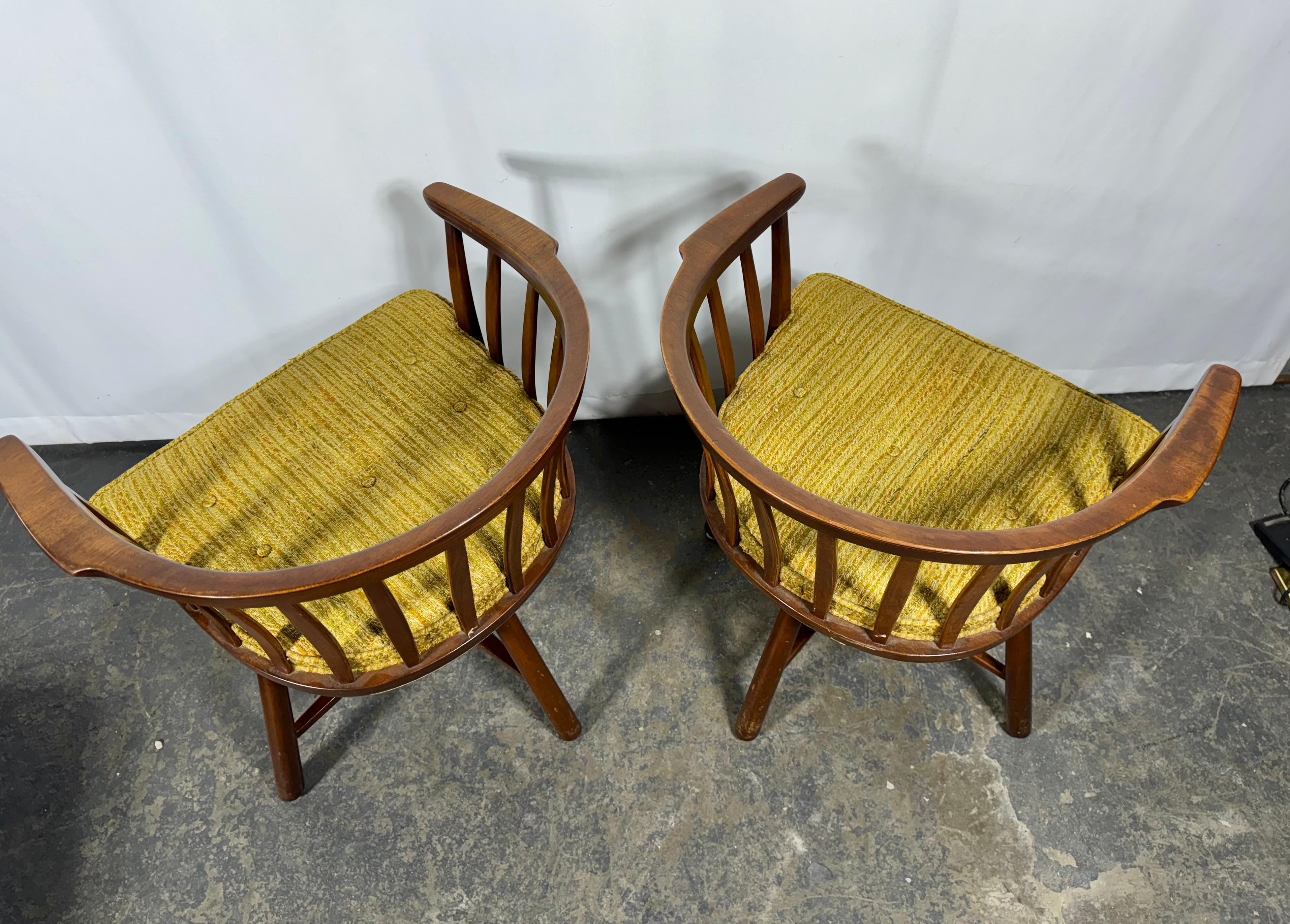 Fabric Pair Edward Wormley for Dunbar Swivel Chairs, manner of Nakashima