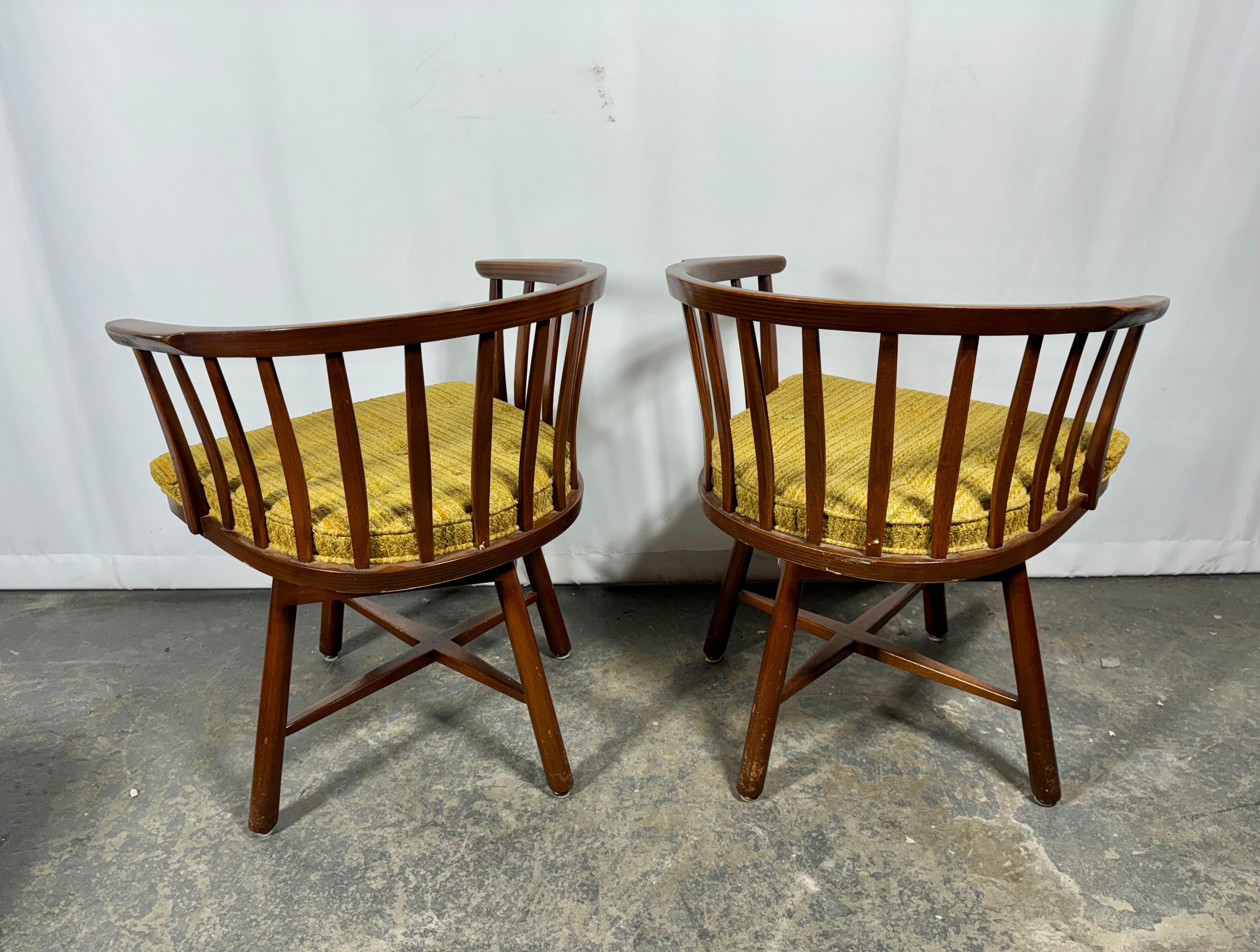 Pair Edward Wormley for Dunbar Swivel Chairs, manner of Nakashima 1