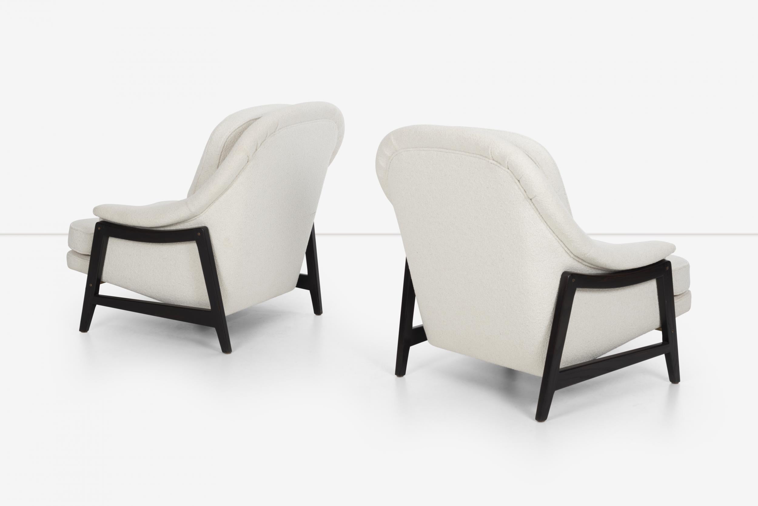 Bouclé Pair Edward Wormley Janus Collection Lounge Chairs & Ottoman, Dunbar Model 5701