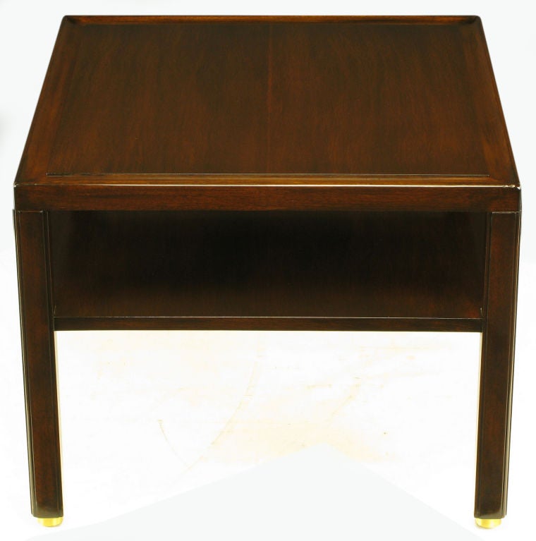 Pair Edward Wormley Mahogany End Tables with Brass Feet In Good Condition In Chicago, IL