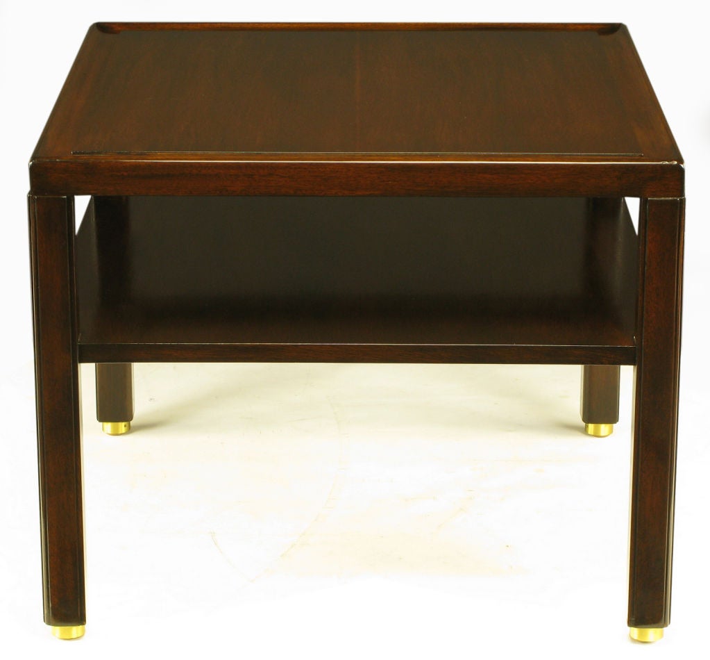 Mid-20th Century Pair Edward Wormley Mahogany End Tables with Brass Feet For Sale